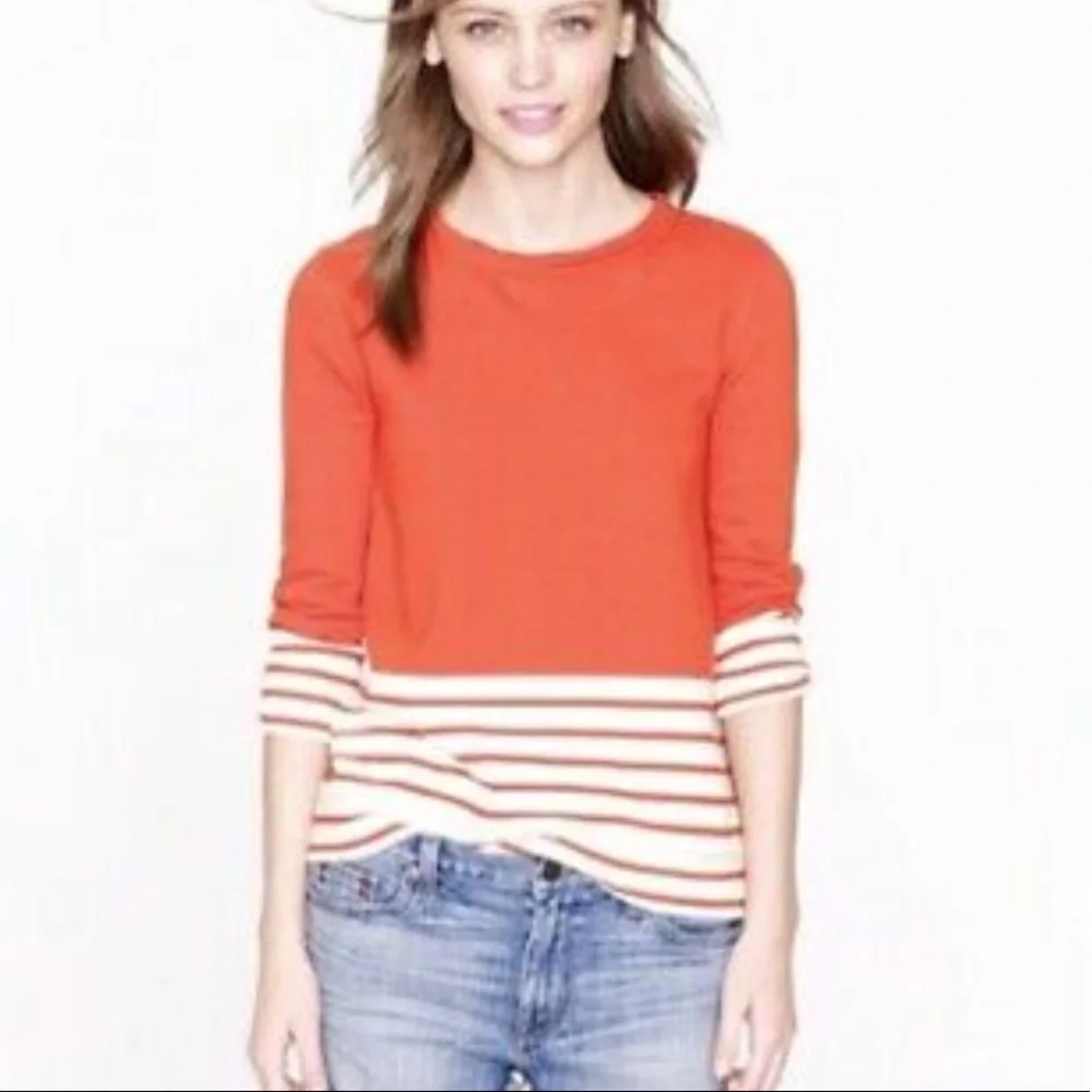 J crew striped color block orange sweatshirt